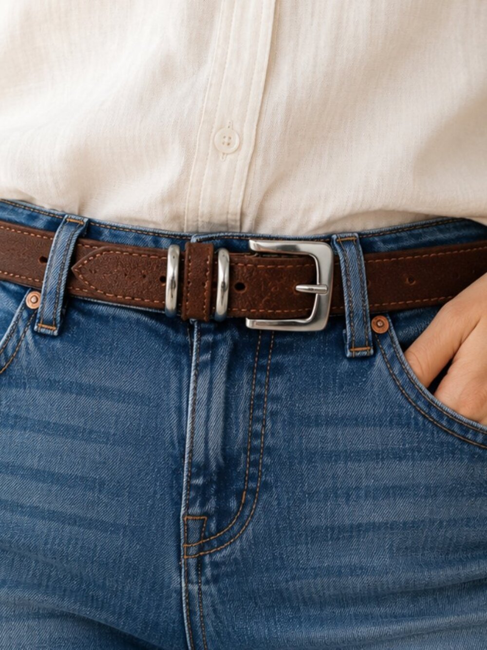 Leather Belt Women’s Brown Size Small 1X32" Inch Silver Buckle Western Unbranded